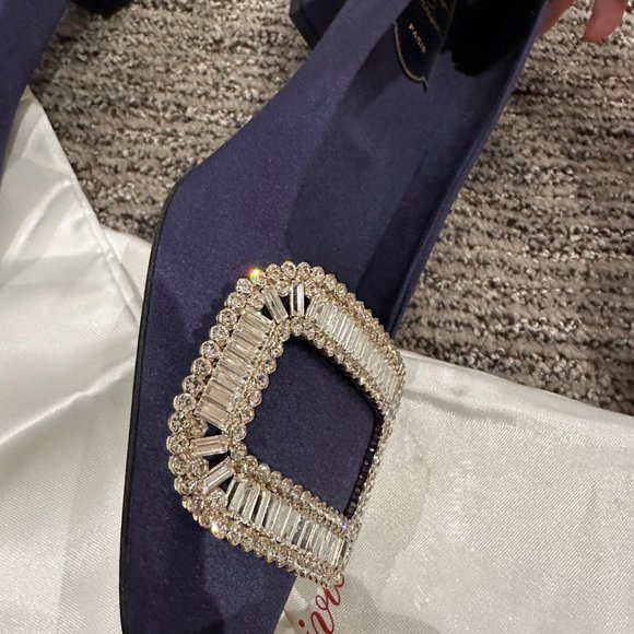 Belle Vivier Pilgrim Buckle Pumps in Satin-Navy color - Picture 4 of 7